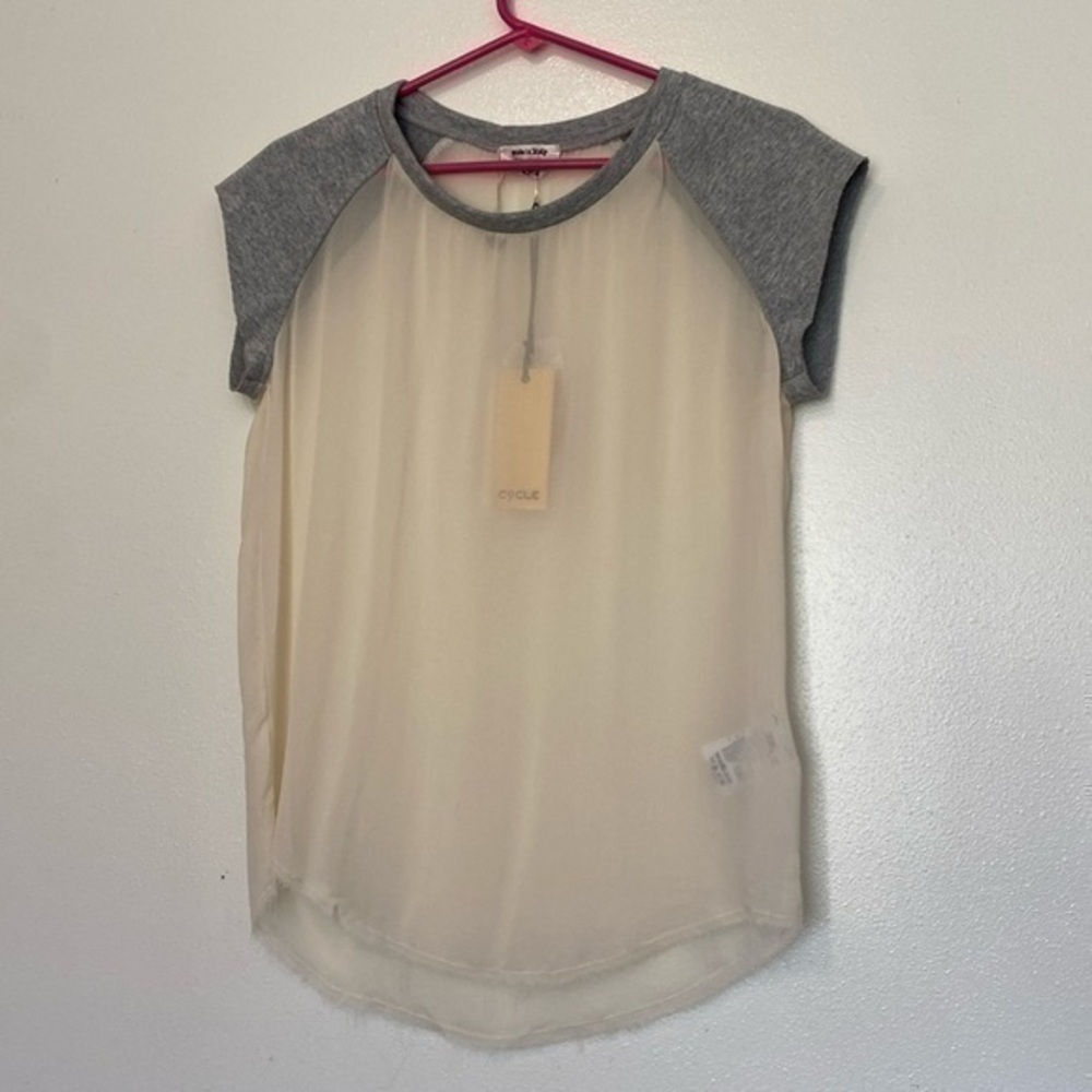 Cycle silk blend short sleeve unique grey cream sweatshirt sleeve sheer shirt xs
